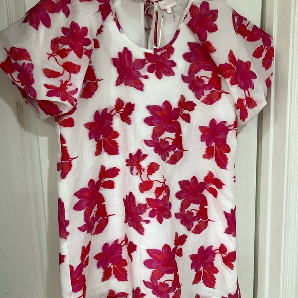 NEW pink fuscia floral jacquard bubble puff sleeve dress with bow back - Picture 10 of 13